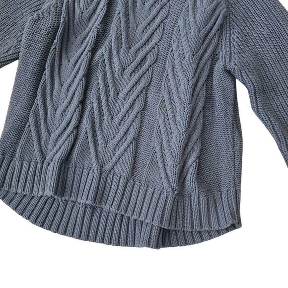 J. Crew Sweater Women's Large Blue Cable Knit Mock Neck Winter Thermal Pullover - Picture 2 of 6